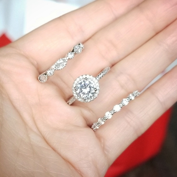 💎NEW💎3 PC S925 SIMULATED DIAMOND RING SET - Picture 1 of 10